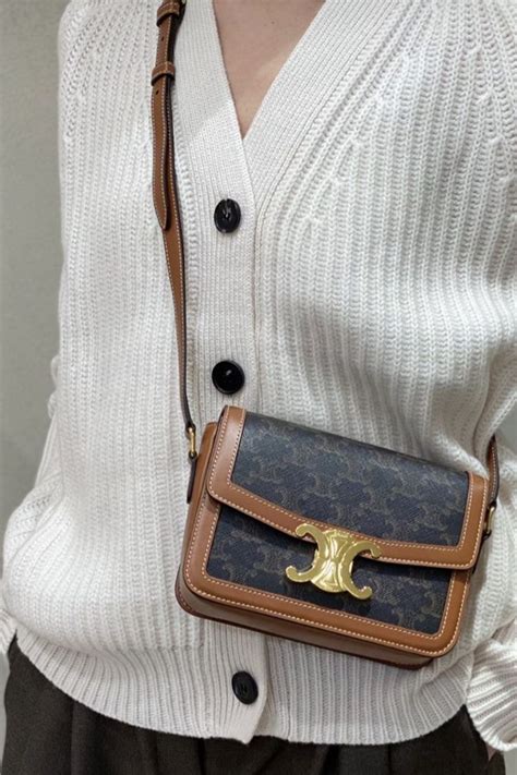 celine triomphe tan|Celine triomphe crossbody bag.